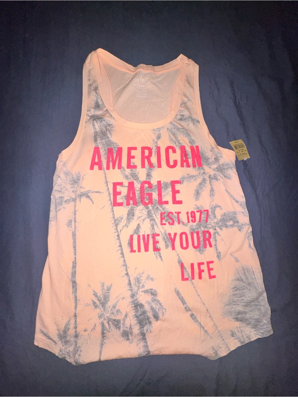 American Eagle Outfitters Coral Tank with Pink Logo and Gray Palm Print